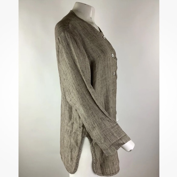 CTC Linens Sz S 100% Linen Gauze Button Tunic Top Brown Long Sleeve Casual - Picture 3 of 6